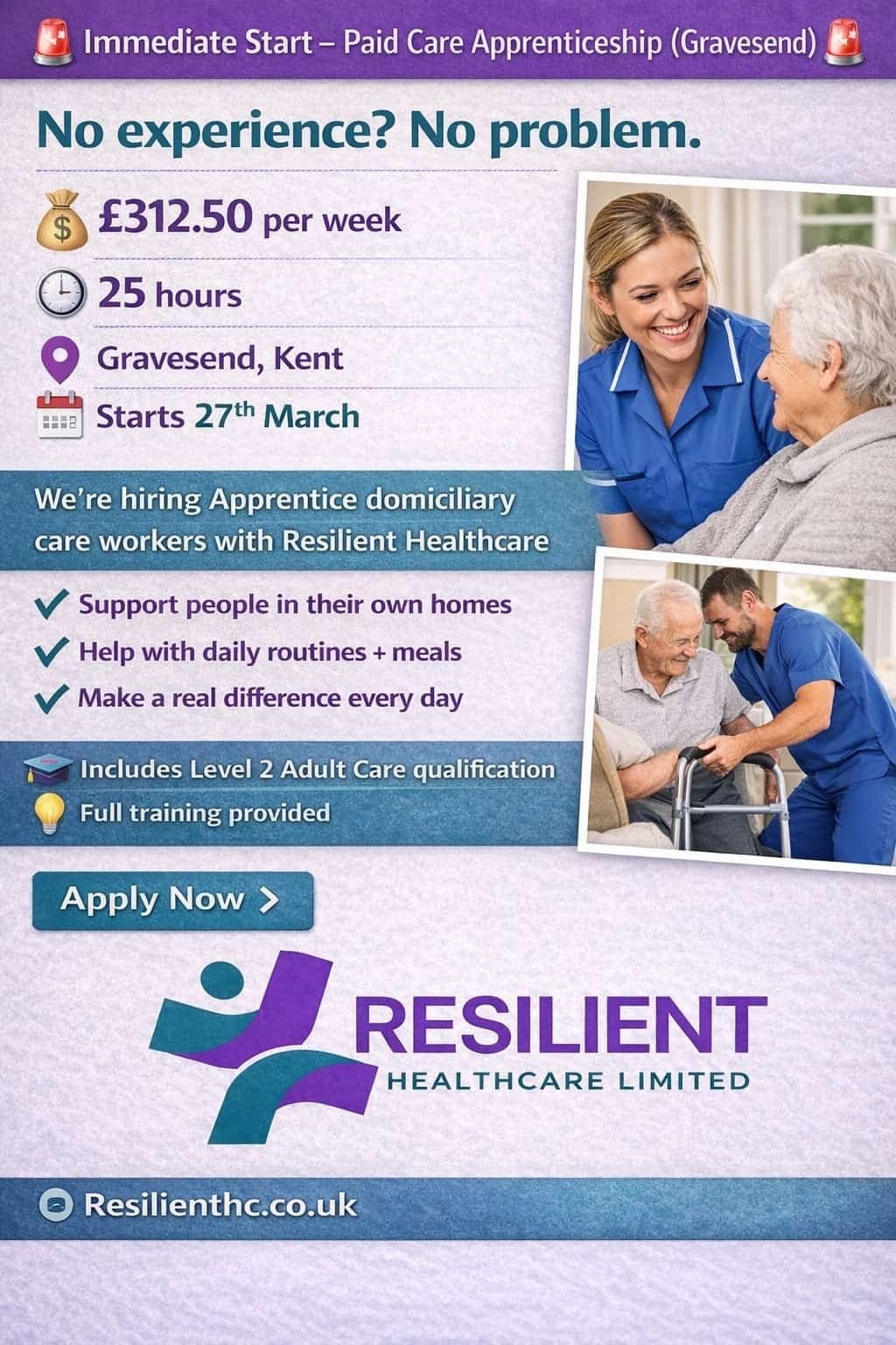 Paid Care Apprenticeship in Gravesend – Urgent